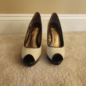Anne Klein Cream and Black Heels with Pointed Toe